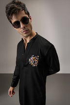Blossom - Hand Embroidered Designer Kurta - Black