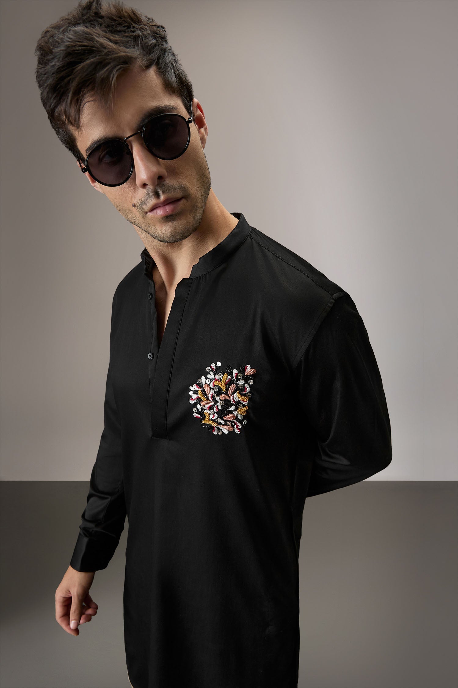 Blossom - Hand Embroidered Designer Kurta - Black