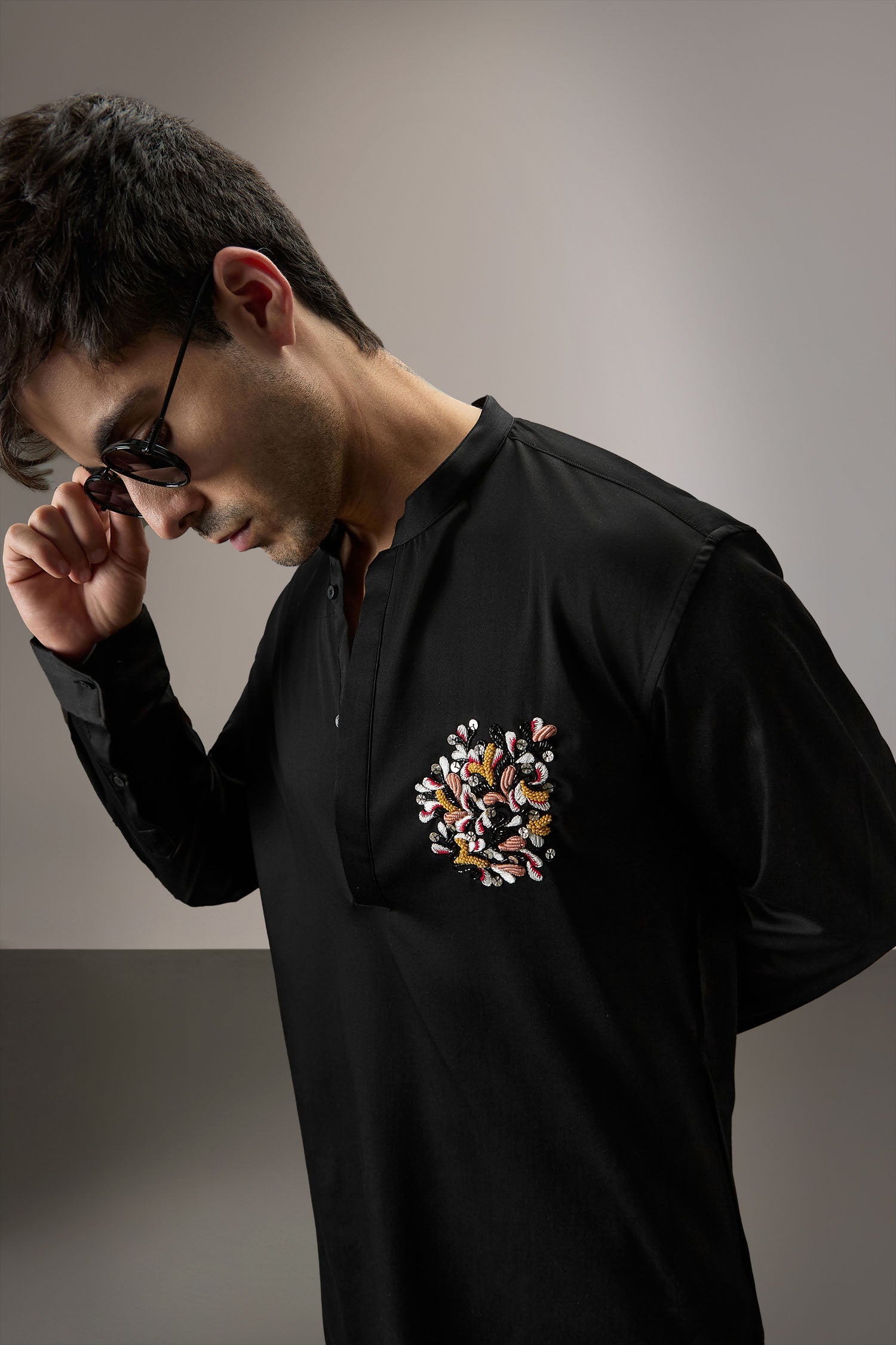 Blossom - Hand Embroidered Designer Kurta - Black