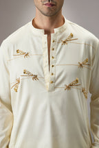 Dameslfly (Dragonfly) Hand Embroidered Designer Kurta - Ivory