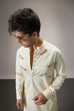 Dameslfly (Dragonfly) Hand Embroidered Designer Kurta - Ivory