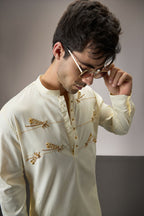 Dameslfly (Dragonfly) Hand Embroidered Designer Kurta - Ivory