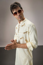 Dameslfly (Dragonfly) Hand Embroidered Designer Kurta - Ivory