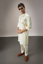 Dameslfly (Dragonfly) Hand Embroidered Designer Kurta - Ivory