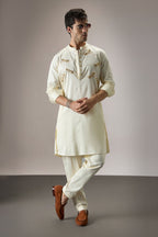 Dameslfly (Dragonfly) Hand Embroidered Designer Kurta - Ivory