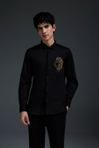 King Of Beast (Lion) - Hand Embroidered Designer Shirt - Black