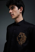 King Of Beast (Lion) - Hand Embroidered Designer Shirt - Black