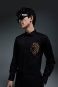King Of Beast (Lion) - Hand Embroidered Designer Shirt - Black