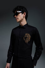 King Of Beast (Lion) - Hand Embroidered Designer Shirt - Black