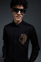 King Of Beast (Lion) - Hand Embroidered Designer Shirt - Black