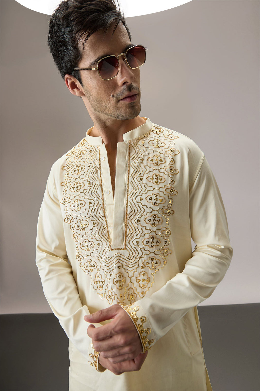 Ripple(Traditional) - Hand Embroidered Designer Kurta - Ivory
