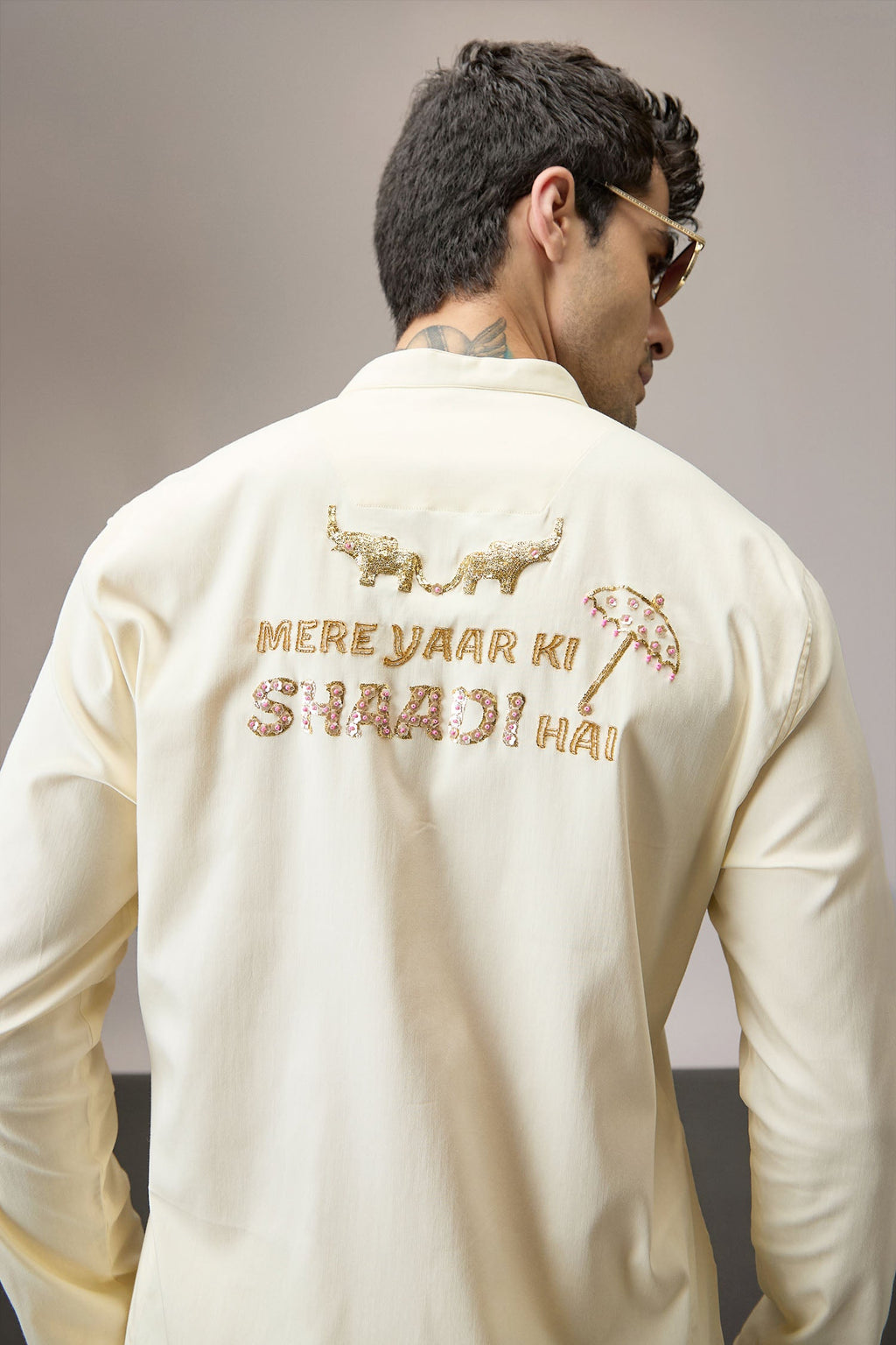 Mere Yaar Ki Shaddi Hai- Hand Embroidered Designer Kurta - Ivory