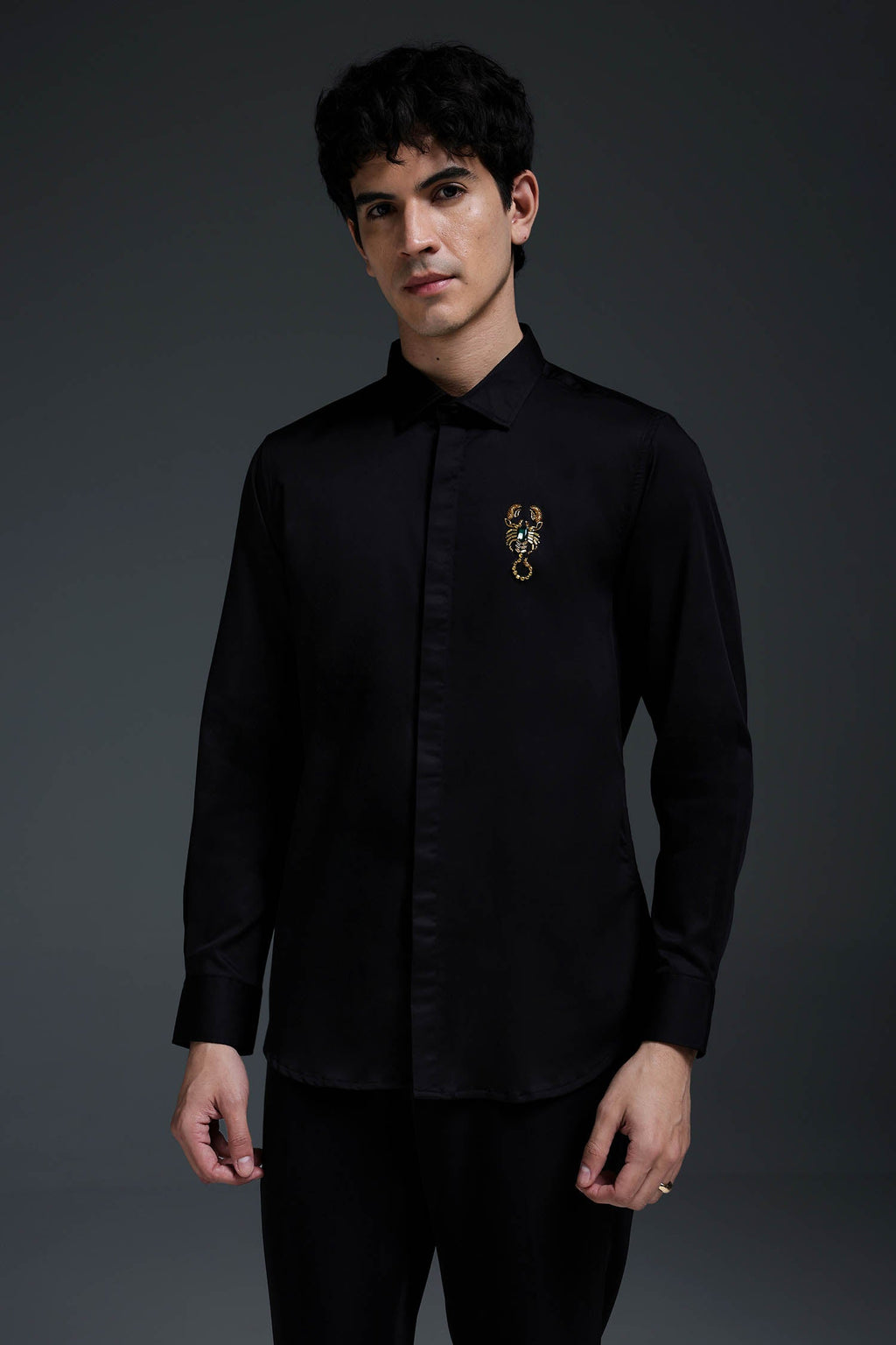 Kurlio(Scorpion) - Hand Embroidered Designer Shirt - Black