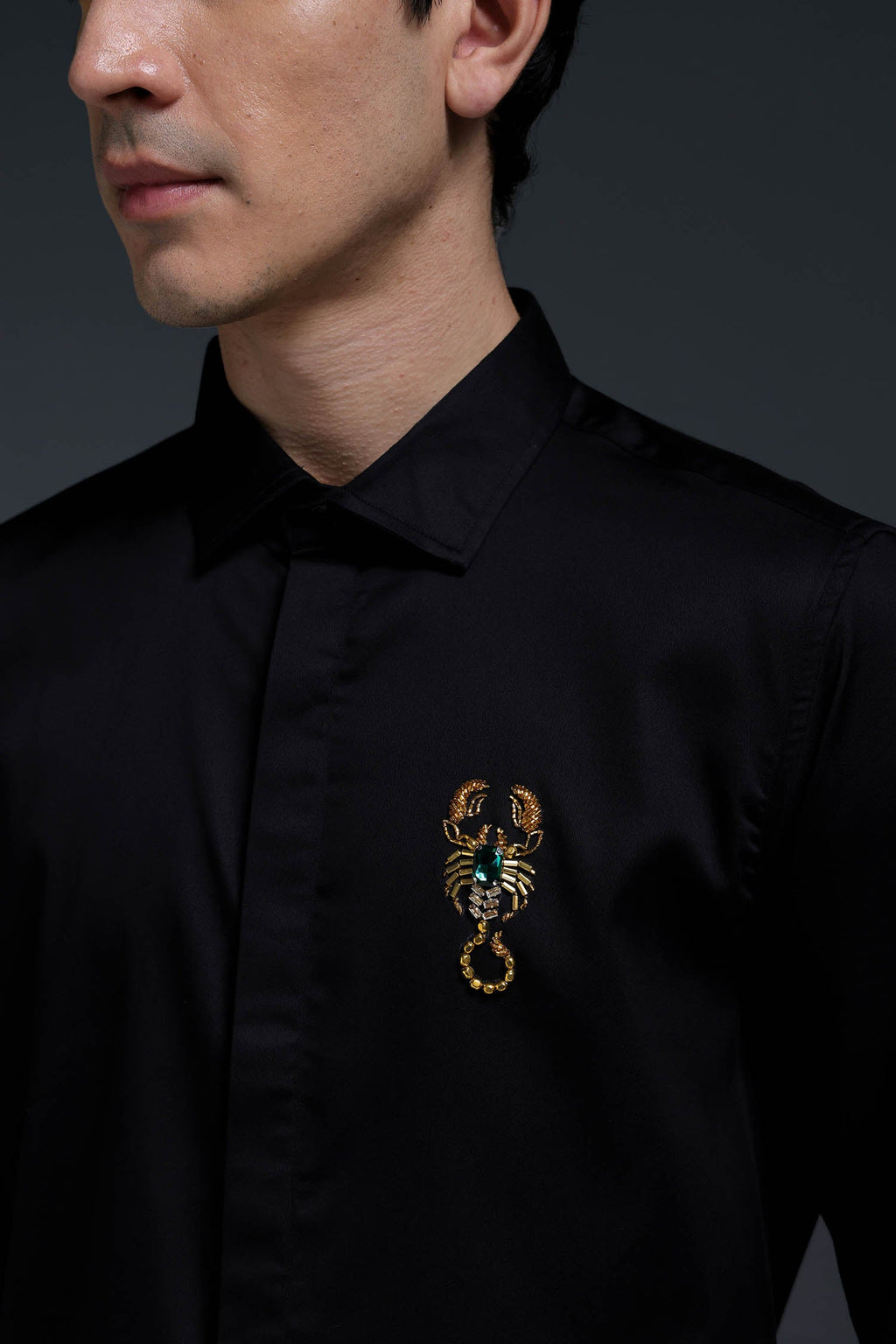 Kurlio(Scorpion) - Hand Embroidered Designer Shirt - Black