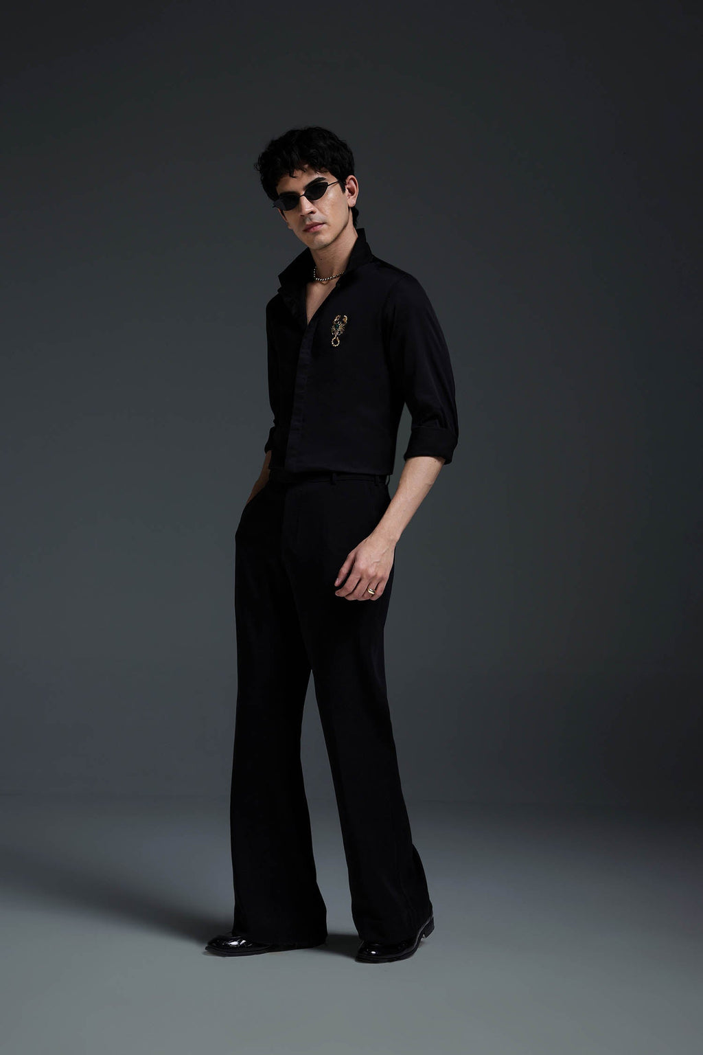 Kurlio(Scorpion) - Hand Embroidered Designer Shirt - Black