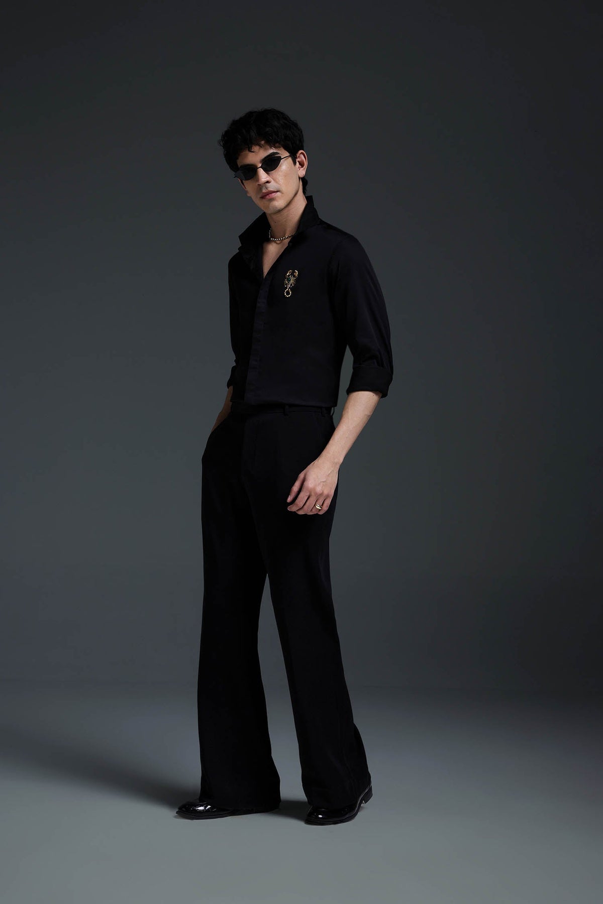 Kurlio(Scorpion) - Hand Embroidered Designer Shirt - Black