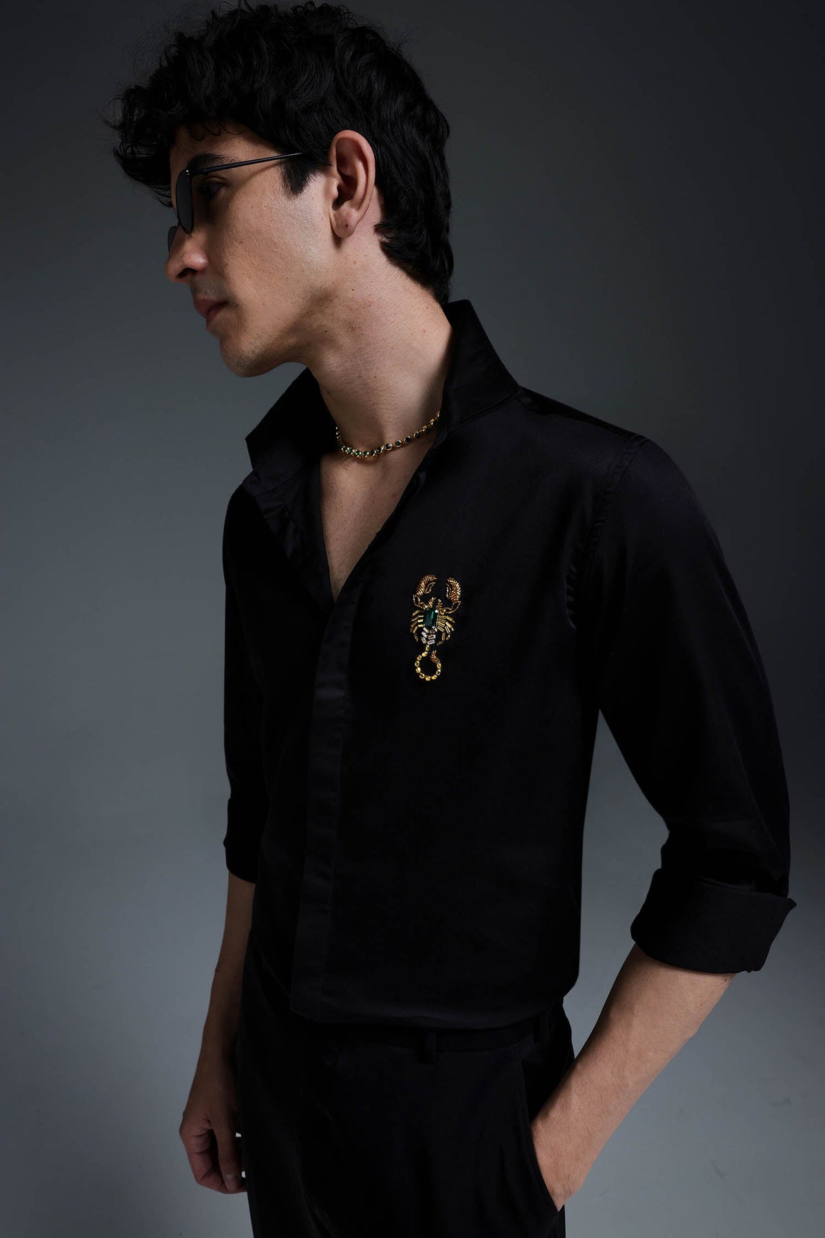 Kurlio(Scorpion) - Hand Embroidered Designer Shirt - Black