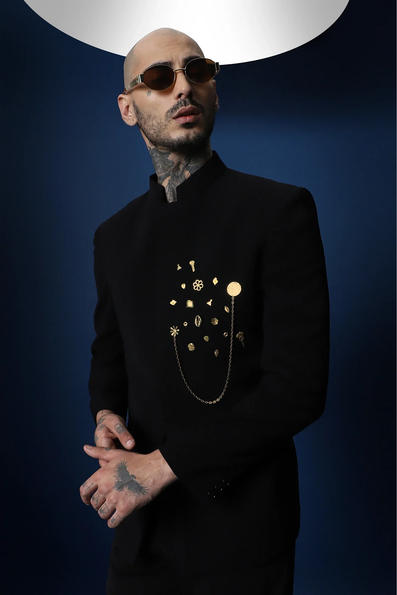 Drizzle Metal  Hand Embroidered Bandhgala - Black