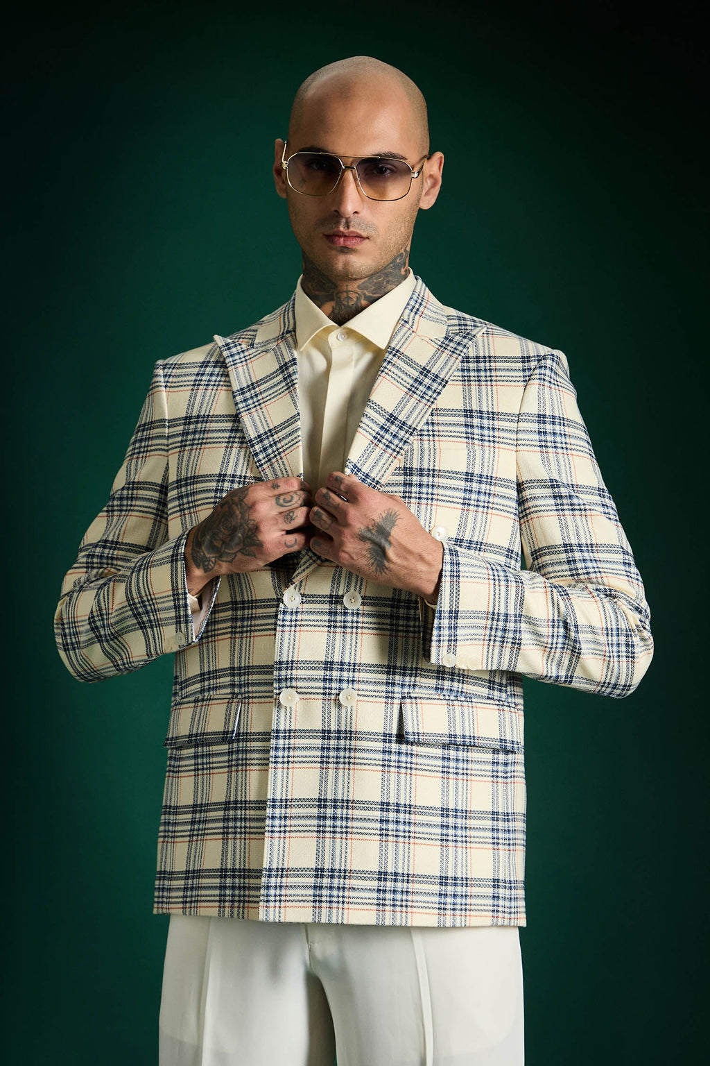 The Board Room Plaid Checks Blazer - Ivory