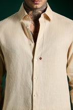 Spade Hand Embroidered Irish Linen Shirt - Beige