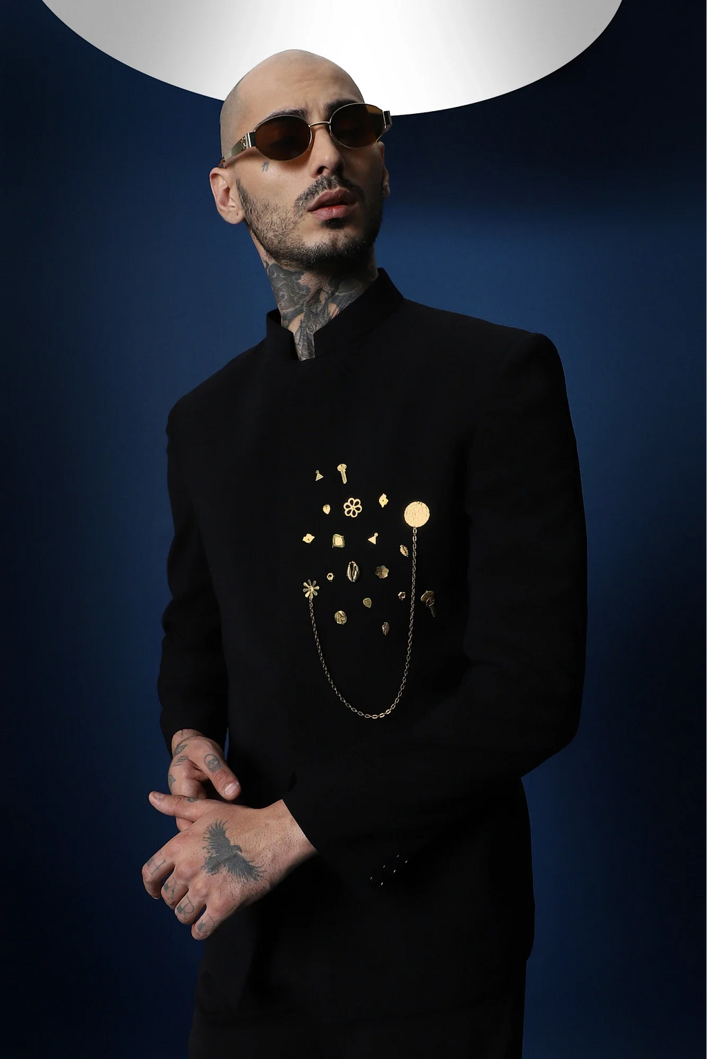 Drizzle Metal  Hand Embroidered Bandhgala - Black