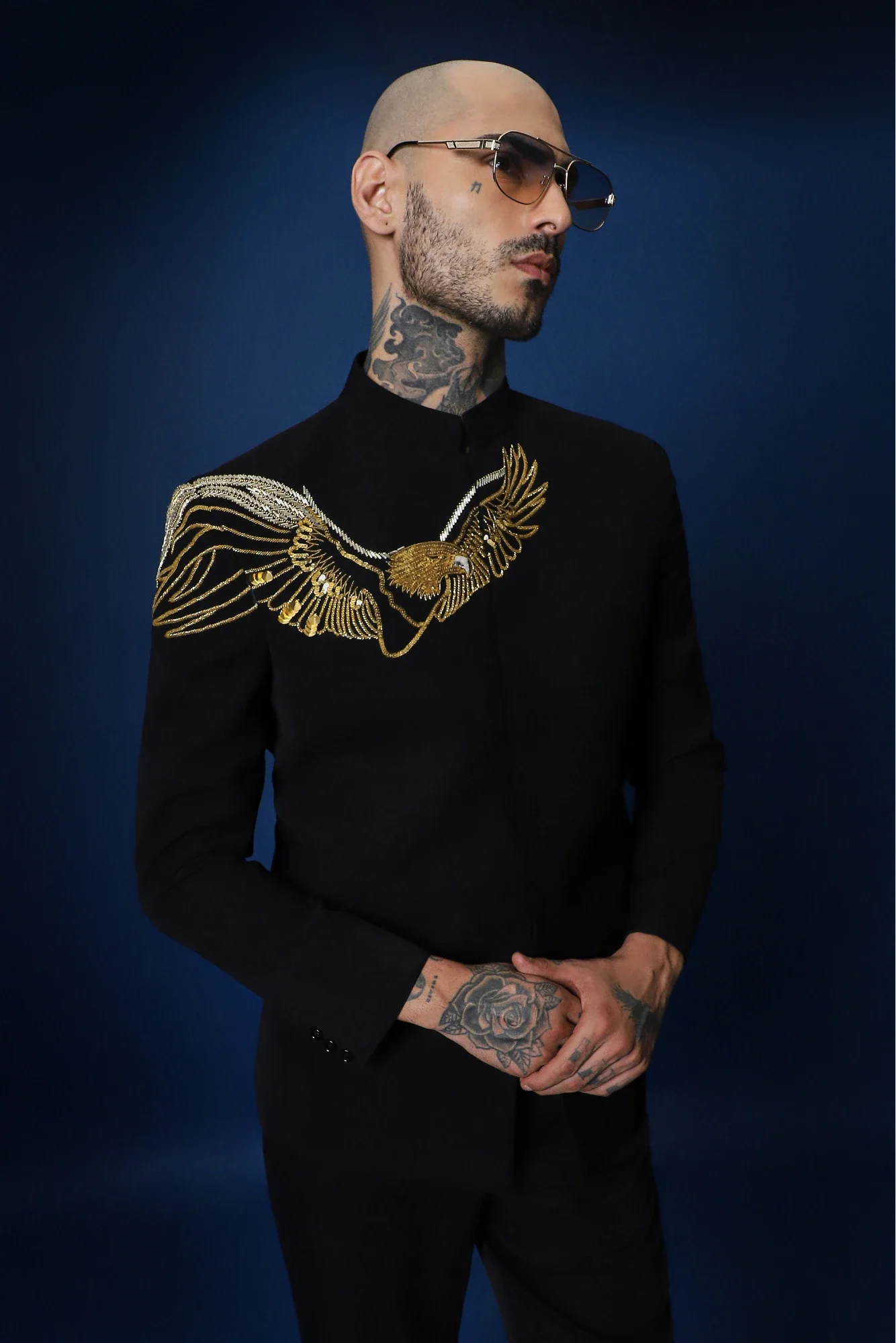 Eagle Hand Embroidered Bandhgala - Black