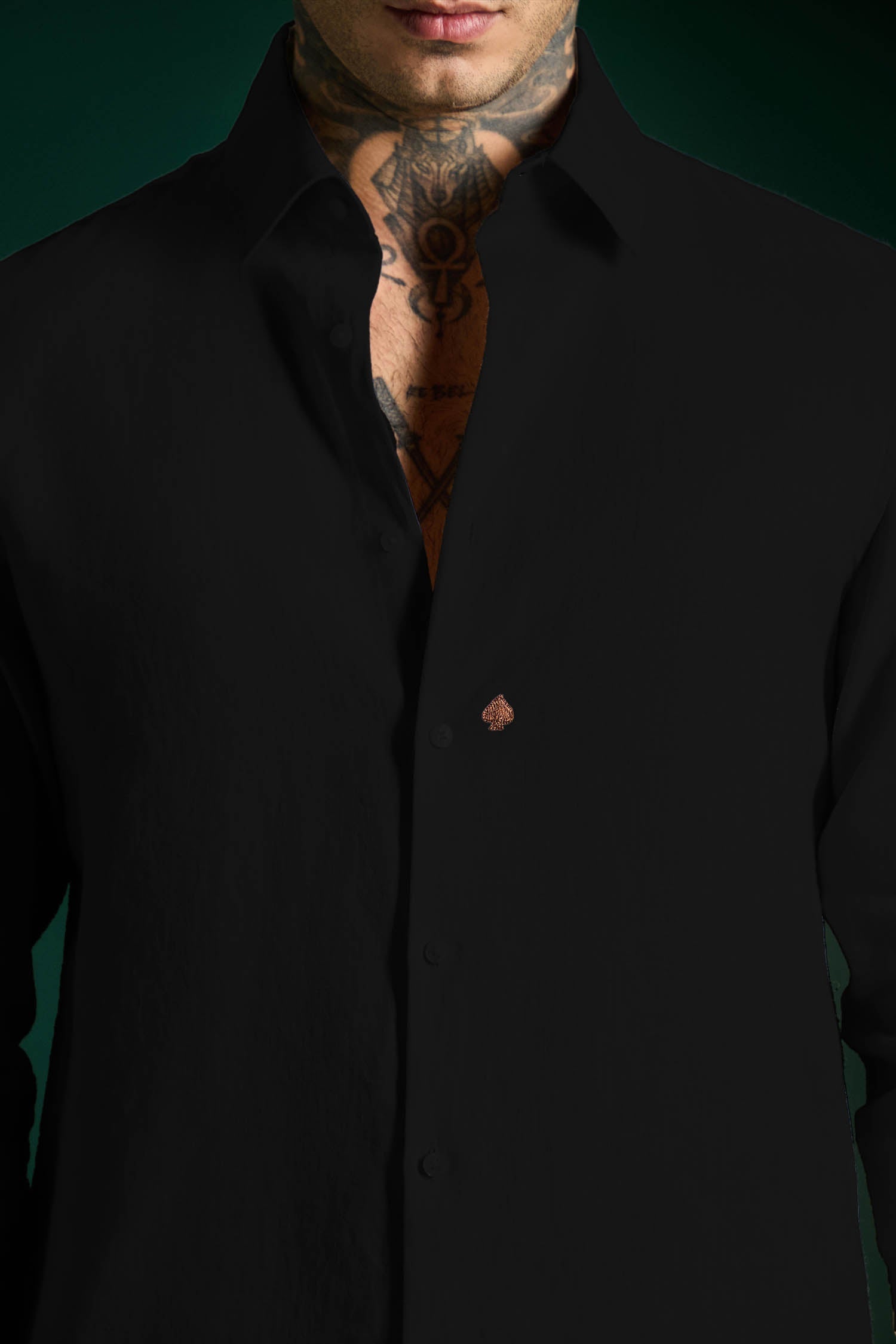 Spade Hand Embroidered Irish Linen Shirt - Black - Brown