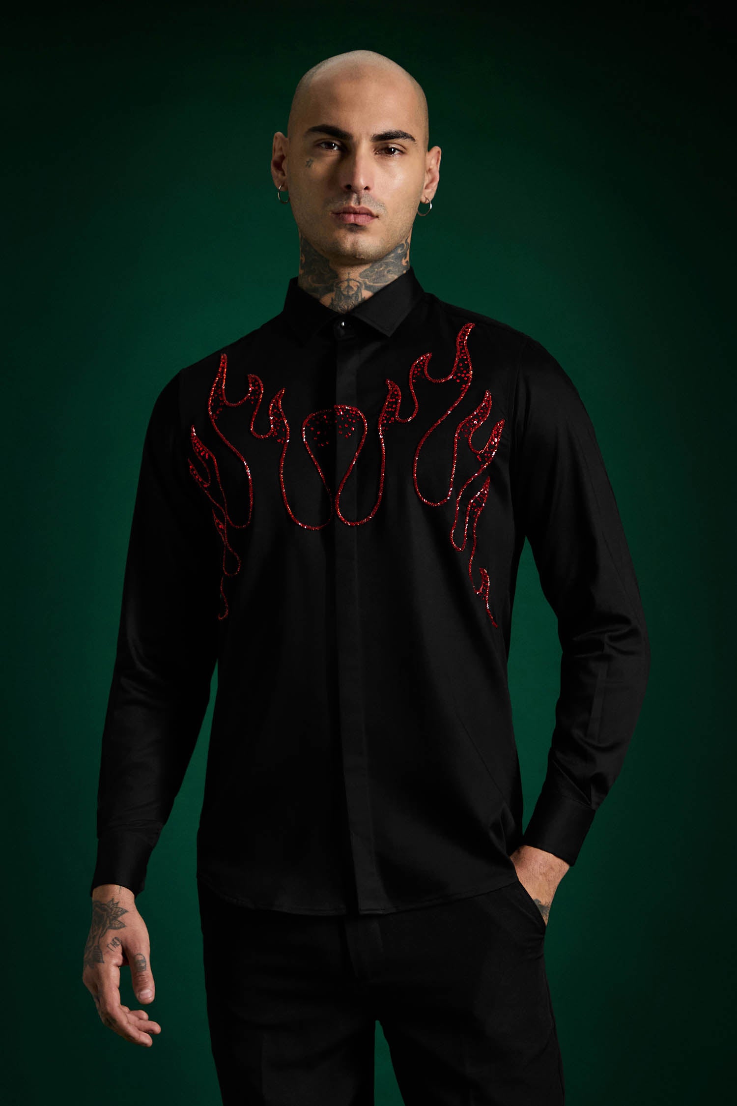 Flames- Hand Embroidered Designer Shirt