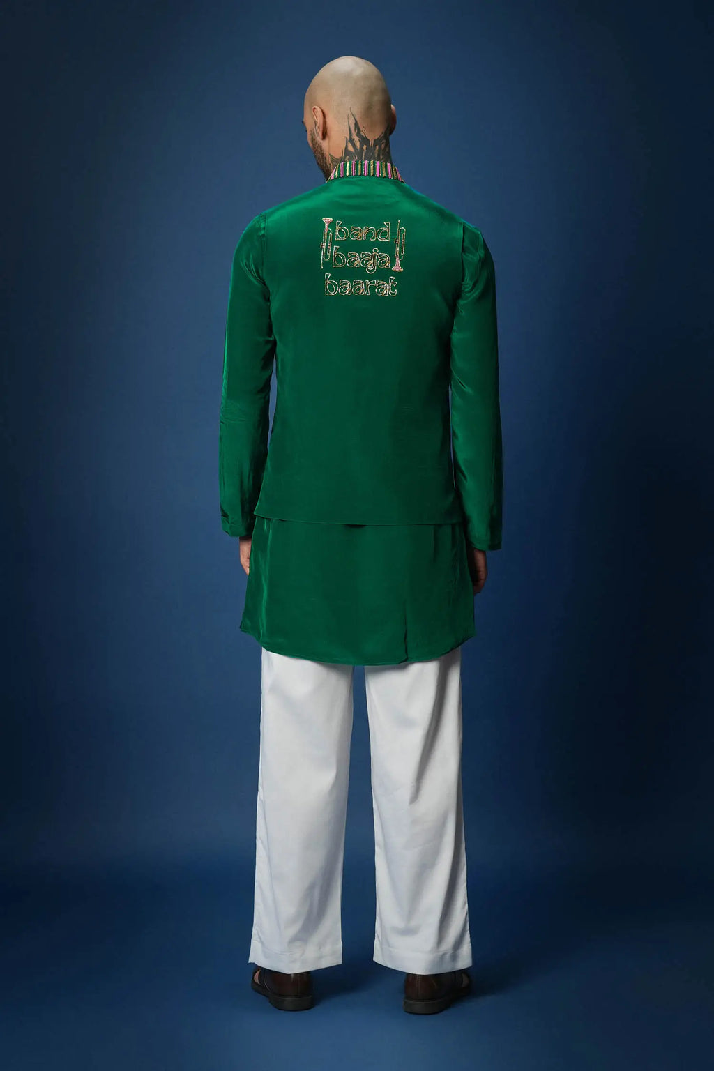 Band Baja Barat Hand Embroidered Bundi Set - Green