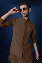 Feather (Wing) Hand Embroidered Bundi Set - Brown