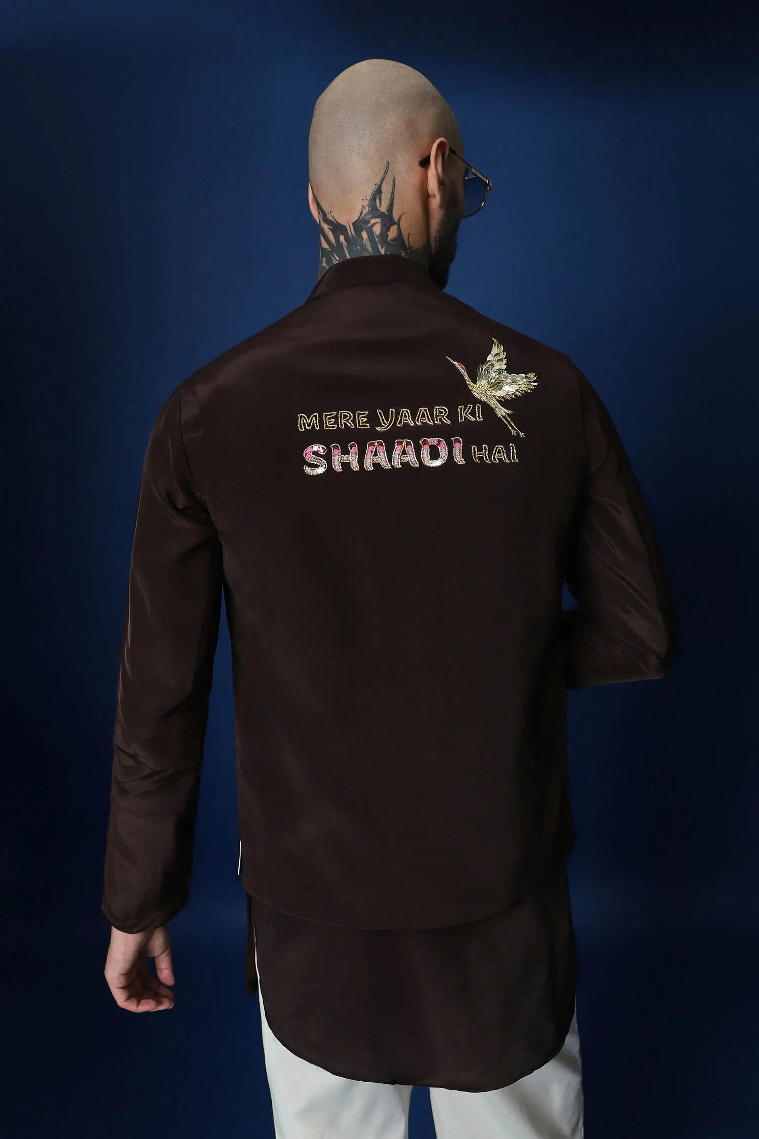 Mere Yaar Ki Shaadi Hai Hand Embroidered Bundi Set - Brown