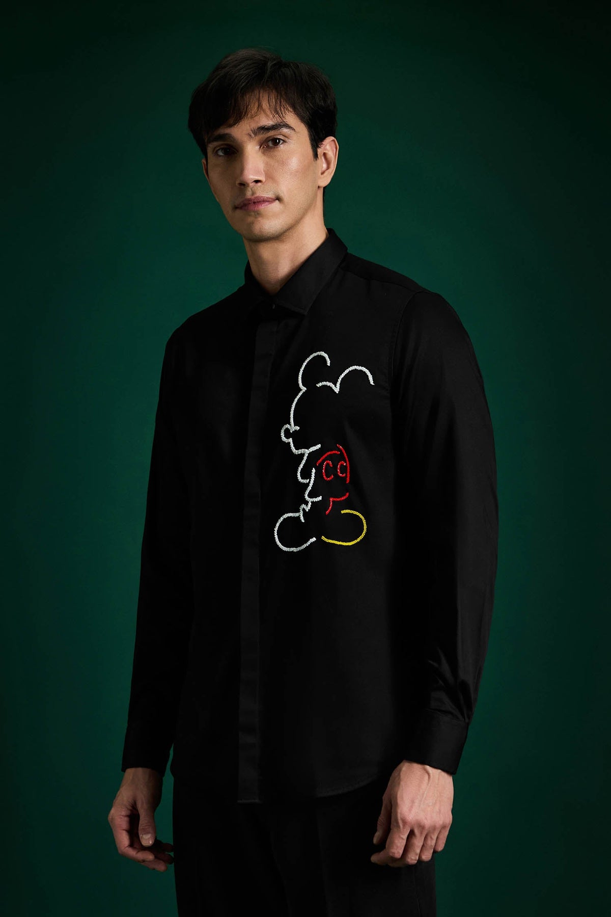 Big Mickey - Black Hand Embroidered Designer Shirt - Black