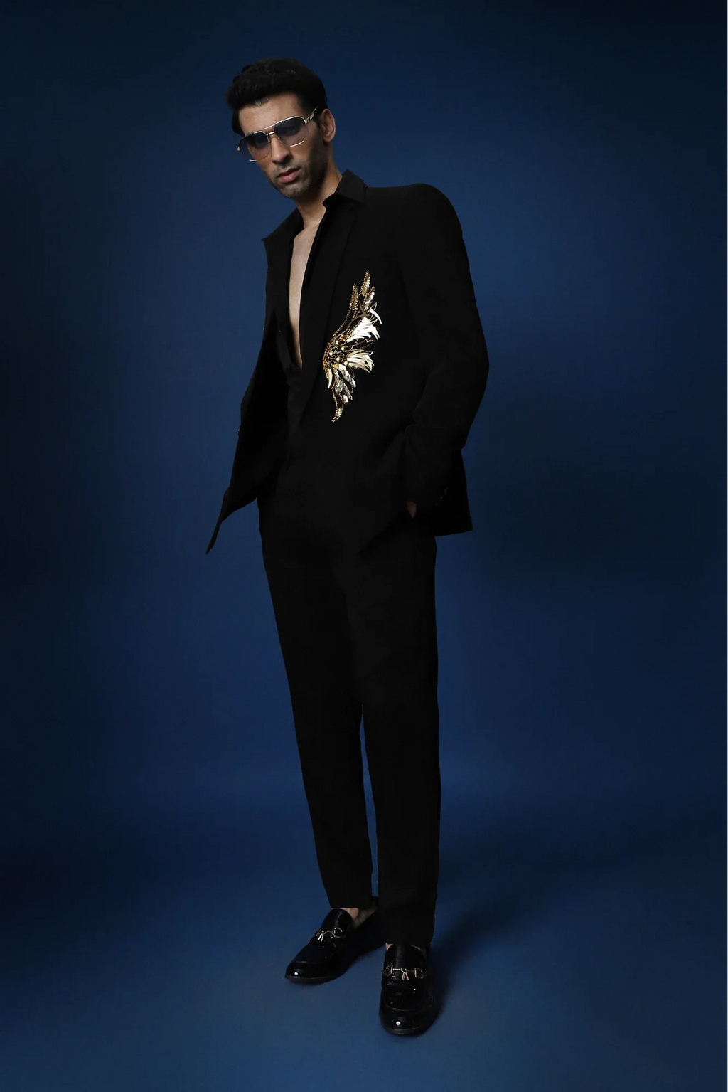 Fly (Wings) Hand Embroidered Tuxedo - Black