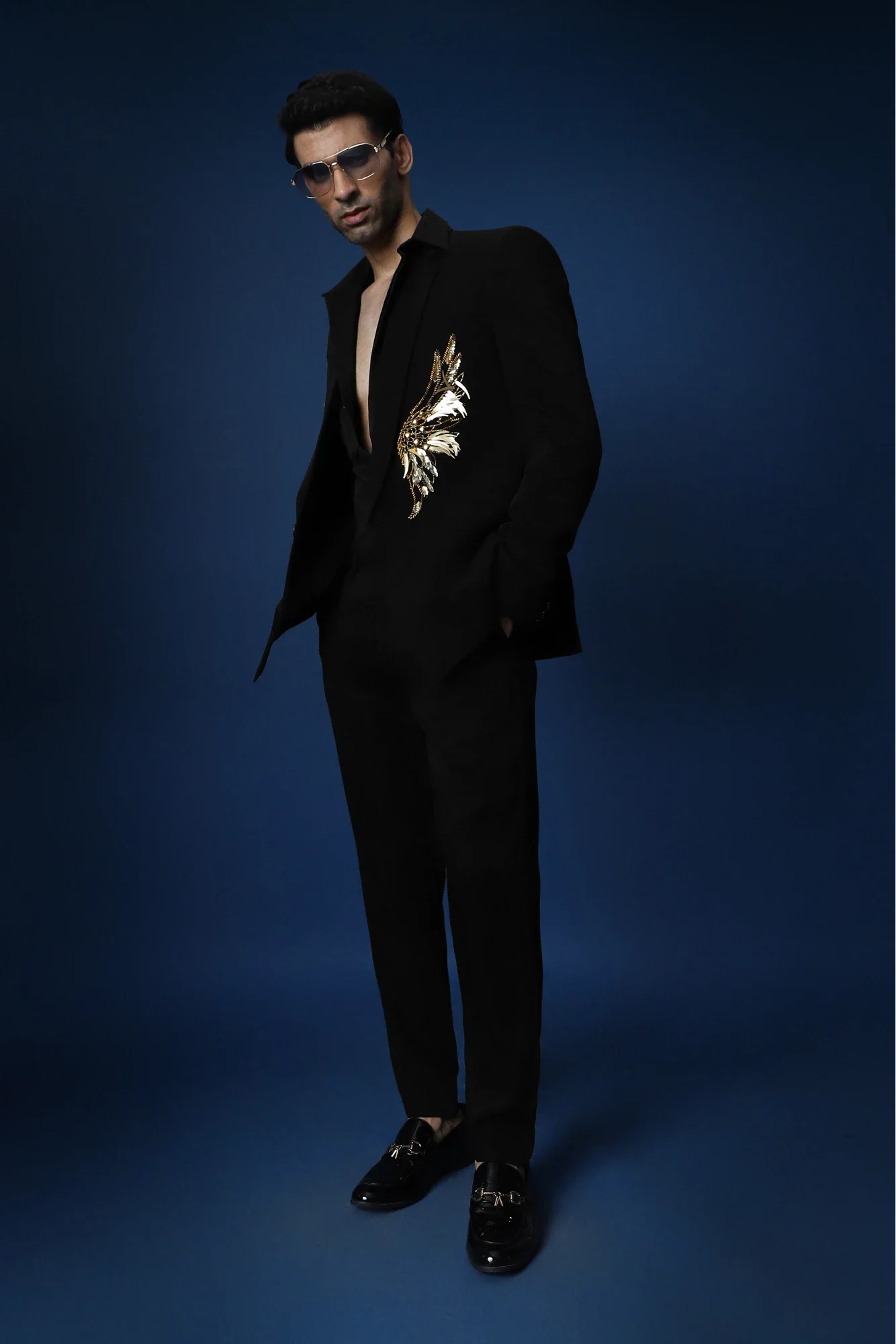 Fly (Wings) Hand Embroidered Tuxedo - Black