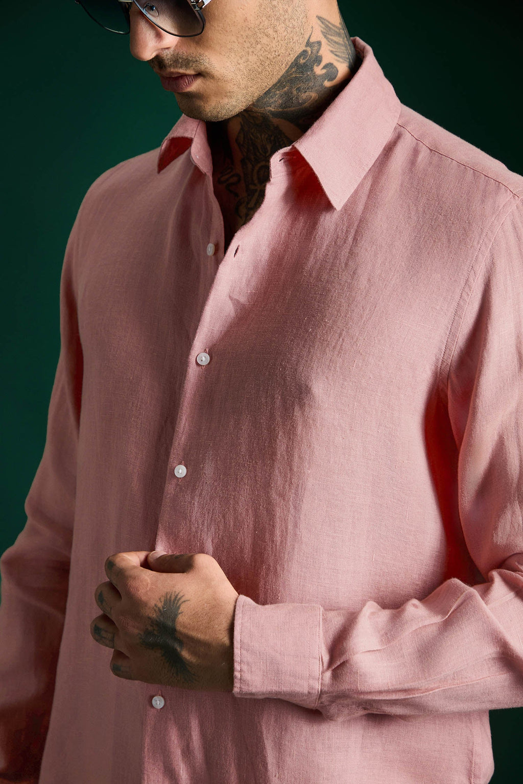 Irish Hand Embroidered Linen Shirt - Salmon Pink