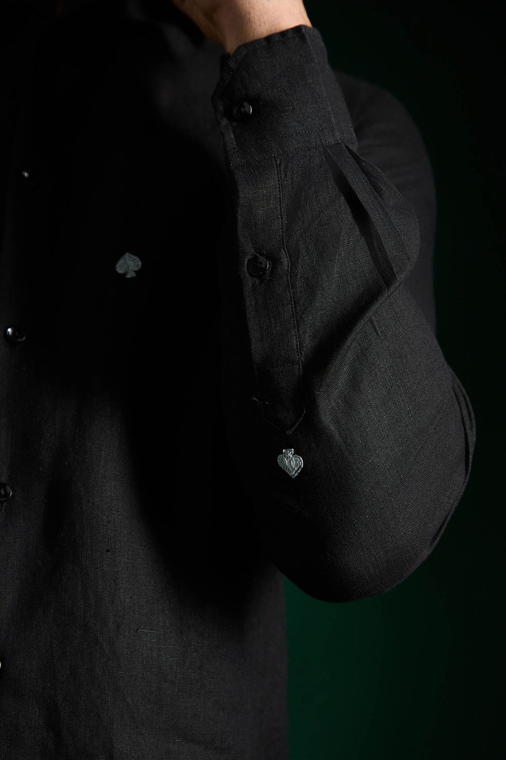 Spade Hand Embroidered Irish Linen Shirt - Black