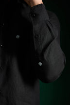 Spade Hand Embroidered Irish Linen Shirt - Black