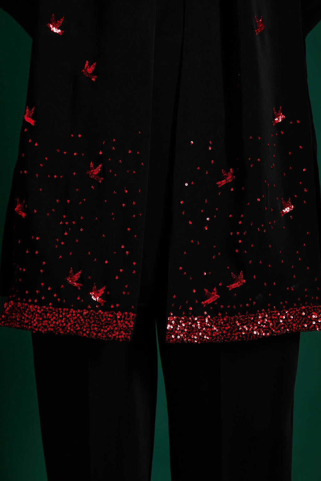 Speckled Birds Hand Embroidered Designer Shawl Set With Kurta And Pant