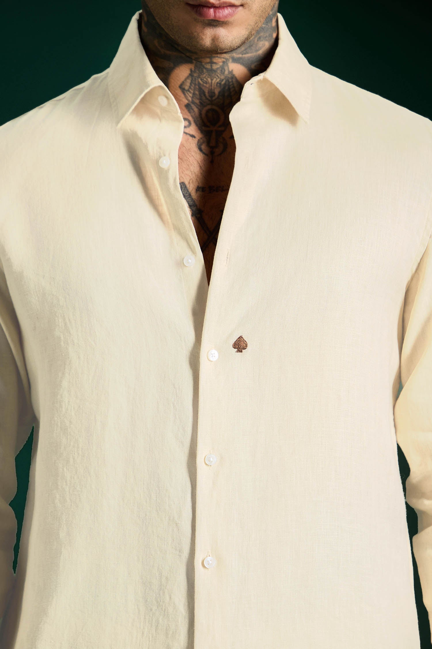 Spade Hand Embroidered Irish Linen Shirt - Ivory