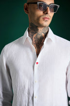 Heart Hand Embroidered Irish Linen Shirt - White