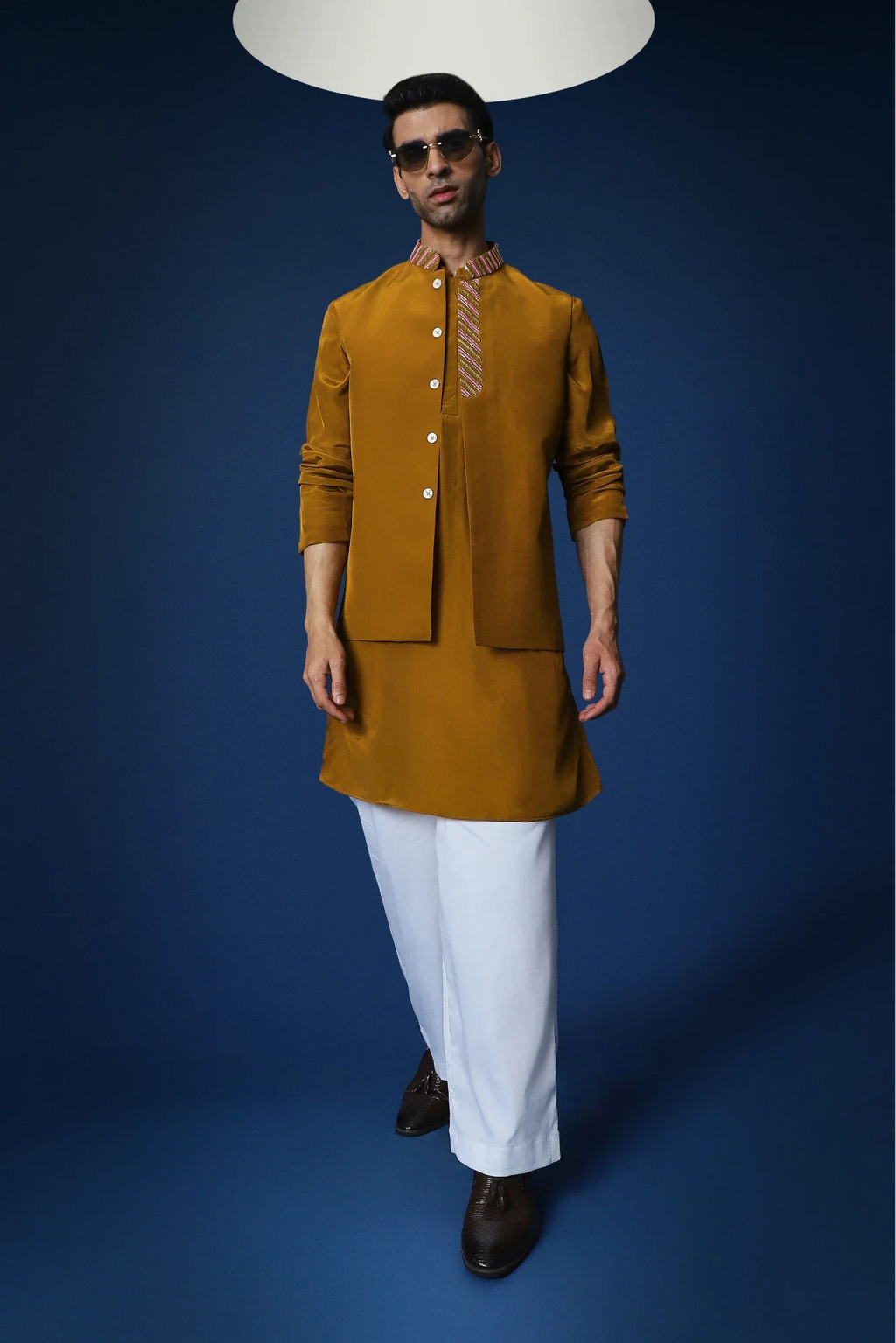 Band Baja Barat Hand Embroidered Bundi Set - Mustard