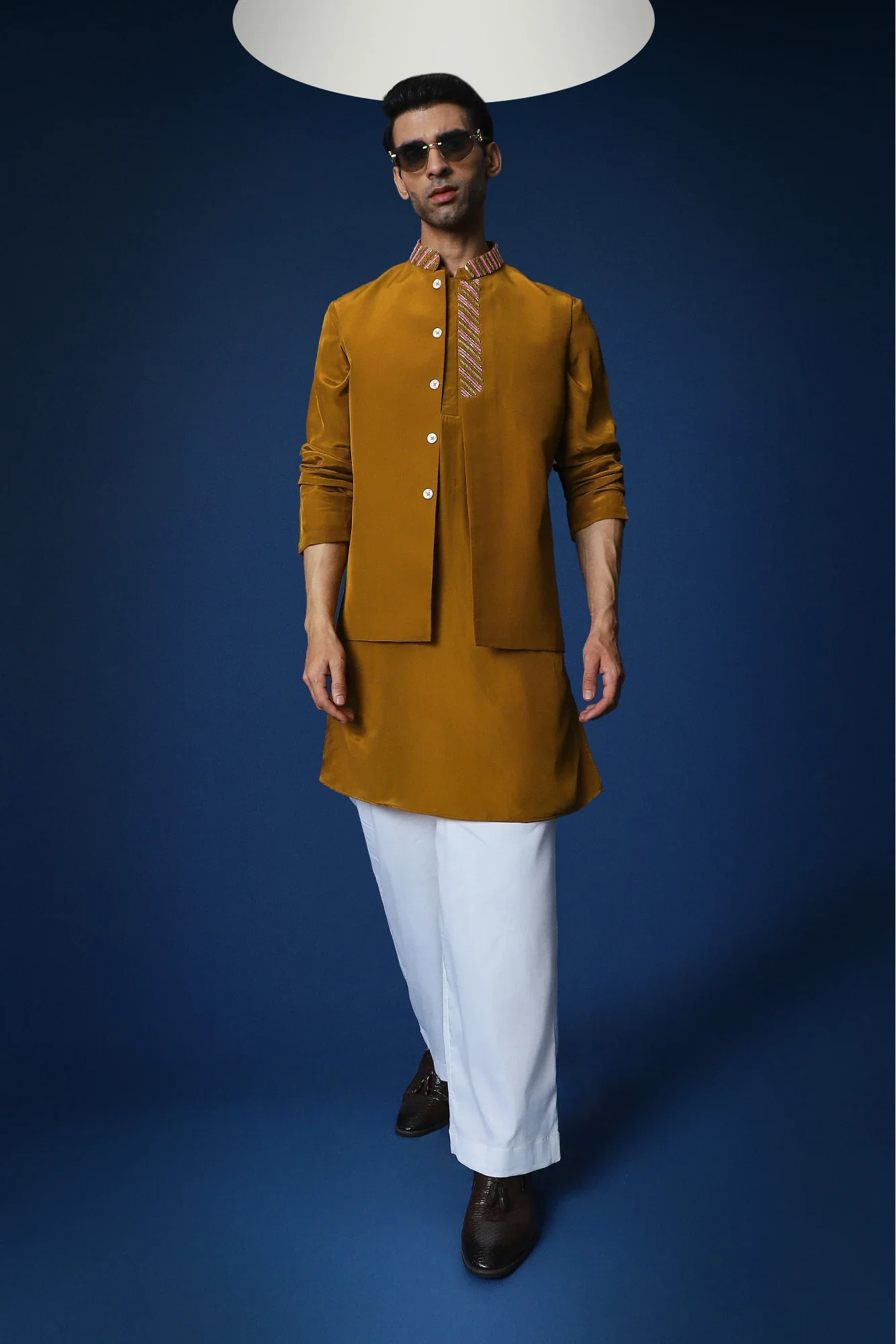 Band Baja Barat Hand Embroidered Bundi Set - Mustard