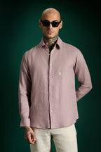 Bird Hand Embroidered Irish Linen Shirt - Dusky Pink