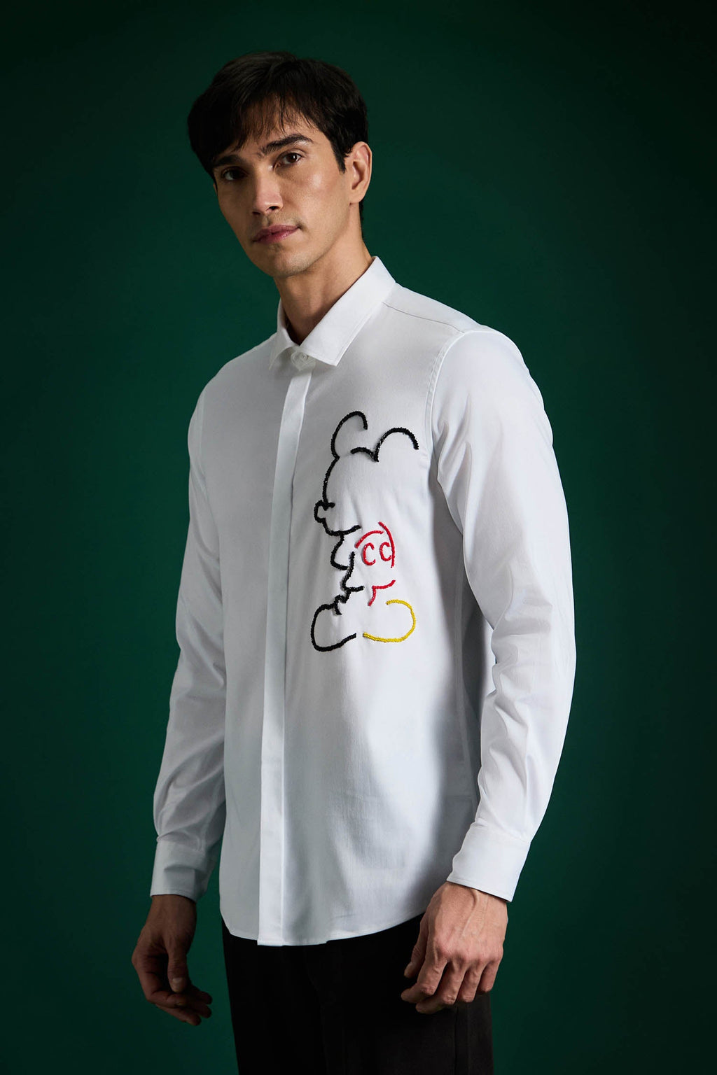 Big Mickey - White Hand Embroidered Designer Shirt - White