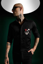 Heart Skull - Hand Embroidered Designer Shirt - Black