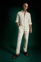 Bird Hand Embroidered Irish Linen Shirt - Ivory