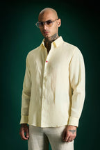 Heart Hand Embroidered Irish Linen Shirt - Mellow Yellow