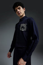 Predator(Tiger) - Hand Embroidered Designer Shirt - Navy