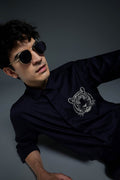 Predator(Tiger) - Hand Embroidered Designer Shirt - Navy