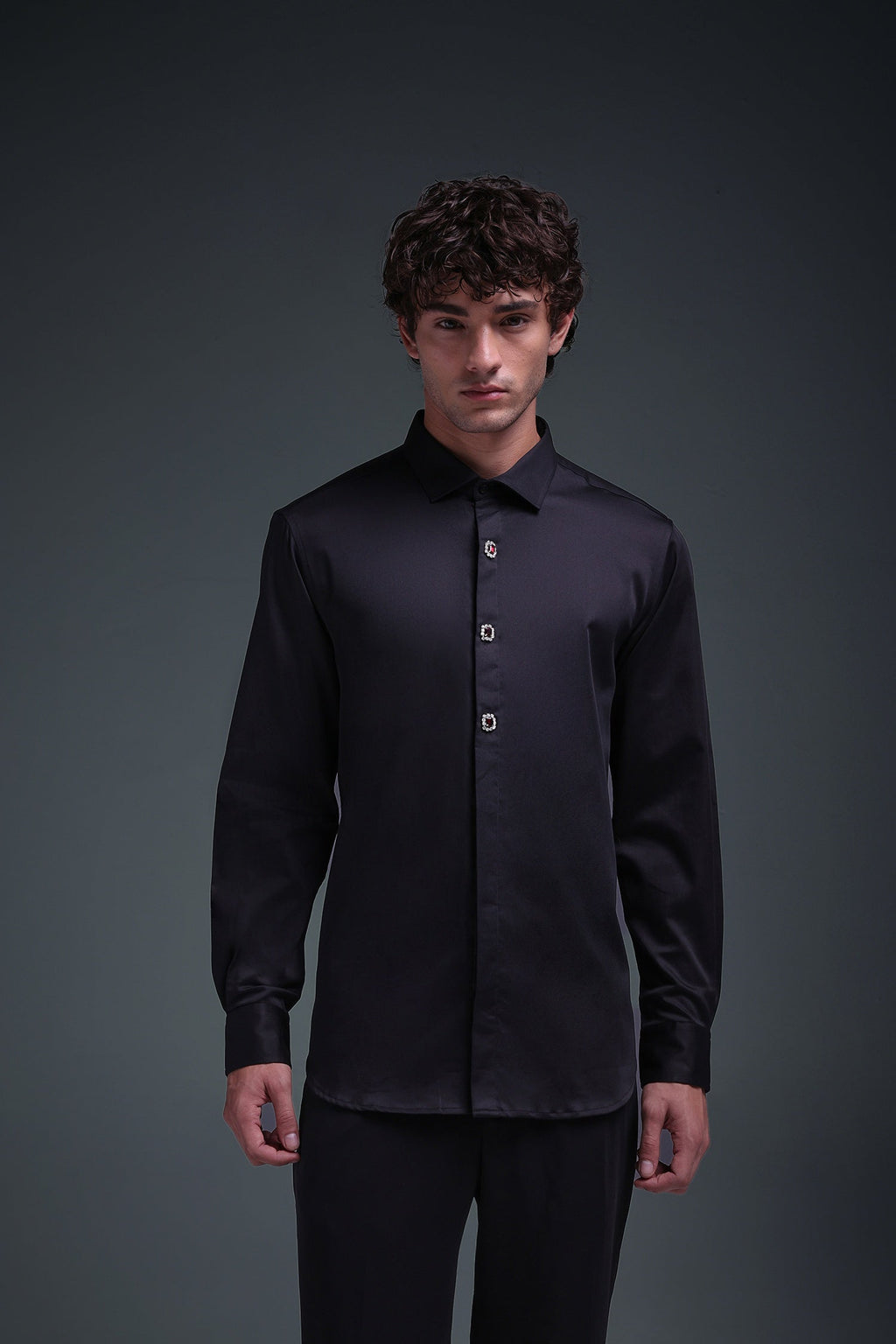 Regal(Red Rhinestone) - Hand Embroidered Designer Shirt - Black